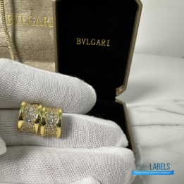 QC Bvlgari B.zero1 Yellow Gold Hoop Earrings with Pavé Diamonds
