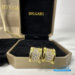 QC Bvlgari B.zero1 Yellow Gold Hoop Earrings with Pavé Diamonds