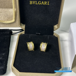 QC Bvlgari B.zero1 Yellow Gold Hoop Earrings with Pavé Diamonds