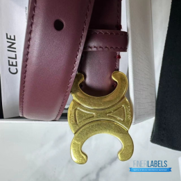 QC Celine Triomphe Belt in a Burgundy Taurillon Leather with a gold-finish buckle