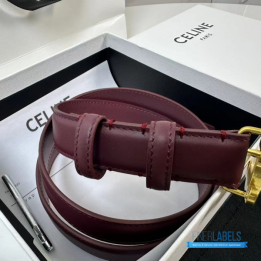QC Celine Triomphe Belt in a Burgundy Taurillon Leather with a gold-finish buckle