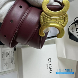 QC Celine Triomphe Belt in a Burgundy Taurillon Leather with a gold-finish buckle