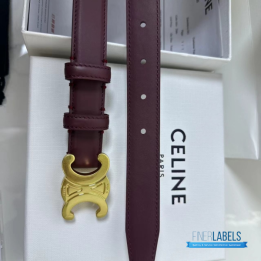 QC Celine Triomphe Belt in a Burgundy Taurillon Leather with a gold-finish buckle