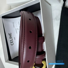 QC Celine Triomphe Belt in a Burgundy Taurillon Leather with a gold-finish buckle