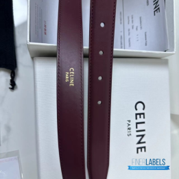 QC Celine Triomphe Belt in a Burgundy Taurillon Leather with a gold-finish buckle