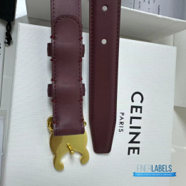 QC Celine Triomphe Belt in a Burgundy Taurillon Leather with a gold-finish buckle