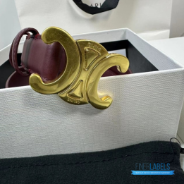 QC Celine Triomphe Belt in a Burgundy Taurillon Leather with a gold-finish buckle
