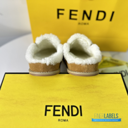 QC Fendi Brown Suede and Shearling Clogs
