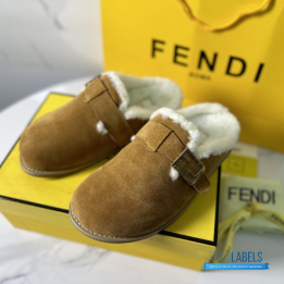 QC Fendi Brown Suede and Shearling Clogs