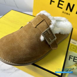 QC Fendi Brown Suede and Shearling Clogs
