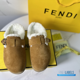 QC Fendi Brown Suede and Shearling Clogs