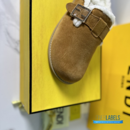 QC Fendi Brown Suede and Shearling Clogs