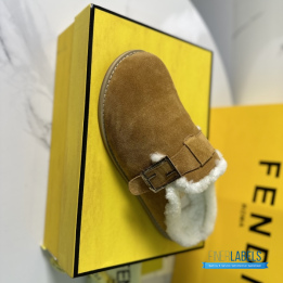 QC Fendi Brown Suede and Shearling Clogs