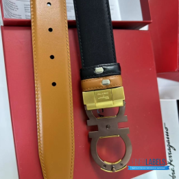 QC Salvatore Ferragamo adjustable Gancini Belt in a Tan Calfskin Leather