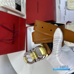 QC Salvatore Ferragamo adjustable Gancini Belt in a Tan Calfskin Leather