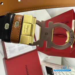 QC Salvatore Ferragamo adjustable Gancini Belt in a Tan Calfskin Leather