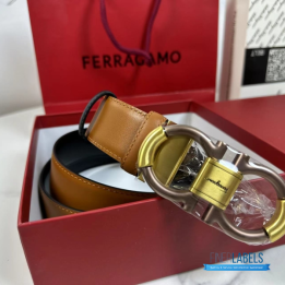 QC Salvatore Ferragamo adjustable Gancini Belt in a Tan Calfskin Leather