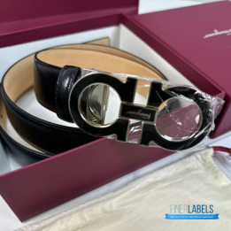 QC Salvatore Ferragamo Gancini Reversible Black Leather Belt