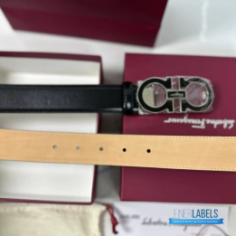 QC Salvatore Ferragamo Gancini Reversible Black Leather Belt