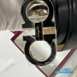 QC Salvatore Ferragamo Gancini Reversible Black Leather Belt