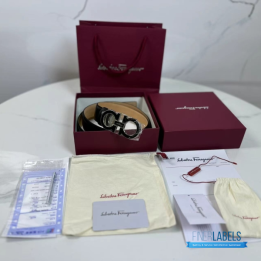QC Salvatore Ferragamo Gancini Reversible Black Leather Belt