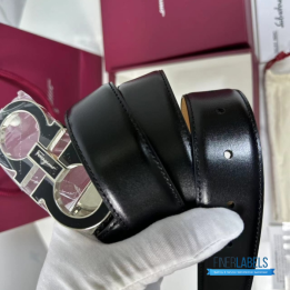 QC Salvatore Ferragamo Gancini Reversible Black Leather Belt