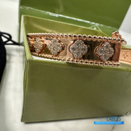 QC VCA Perlée Clover Bracelet in 18k Rose Gold with Diamonds