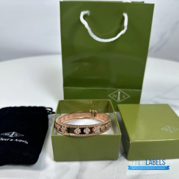 QC VCA Perlée Clover Bracelet in 18k Rose Gold with Diamonds