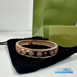 QC VCA Perlée Clover Bracelet in 18k Rose Gold with Diamonds