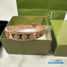 QC VCA Perlée Clover Bracelet in 18k Rose Gold with Diamonds
