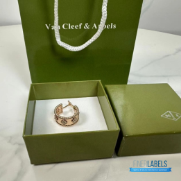 QC VCA Perlée Clovers Hoop Earrings in 18k Rose Gold with Diamonds