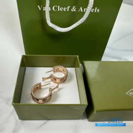 QC VCA Perlée Clovers Hoop Earrings in 18k Rose Gold with Diamonds
