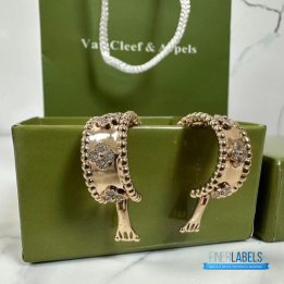 QC VCA Perlée Clovers Hoop Earrings in 18k Rose Gold with Diamonds