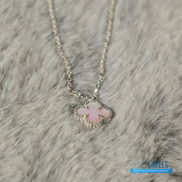QC VCA Vintage Alhambra Pendant Necklace in 18k white gold with a pink opal stone