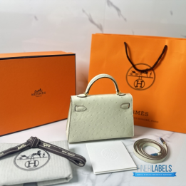 QC Hermès Mini Kelly Sellier in Ostrich Leather