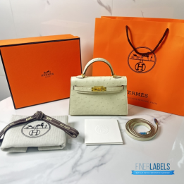 QC Hermès Mini Kelly Sellier in Ostrich Leather