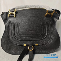 QC Chloé Marcie Top Handle Bag in black textured leather