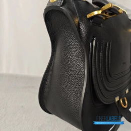 QC Chloé Marcie Top Handle Bag in black textured leather