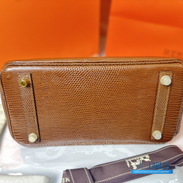 QC Hermès Birkin 25 Fashioned from Brown Lizard Skin with Gold Hardware