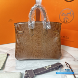 QC Hermès Birkin 25 Fashioned from Brown Lizard Skin with Gold Hardware