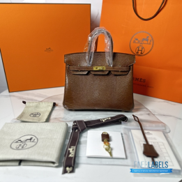 QC Hermès Birkin 25 Fashioned from Brown Lizard Skin with Gold Hardware