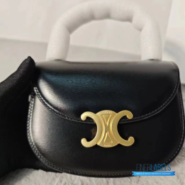 QC Celine Mini Besace Clea Bag in Black Shiny Calfskin Leather