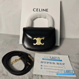 QC Celine Mini Besace Clea Bag in Black Shiny Calfskin Leather