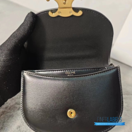 QC Celine Mini Besace Clea Bag in Black Shiny Calfskin Leather