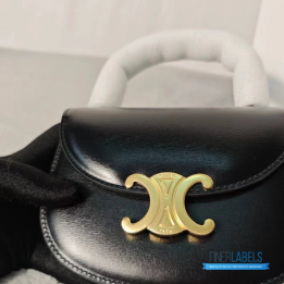 QC Celine Mini Besace Clea Bag in Black Shiny Calfskin Leather