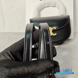 QC Celine Mini Besace Clea Bag in Black Shiny Calfskin Leather