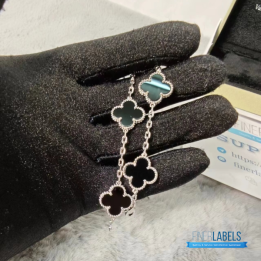 QC VCA Vintage Alhambra Bracelet in White Gold with Black Onyx Motifs