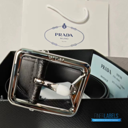 QC Prada Reversible Saffiano Leather Belt with a Polished Steel Buckle