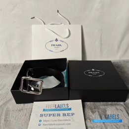 QC Prada Reversible Saffiano Leather Belt with a Polished Steel Buckle