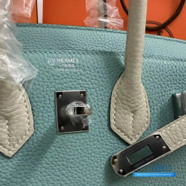 QC Hermès Birkin 25 in Bleu Ciel Togo Leather